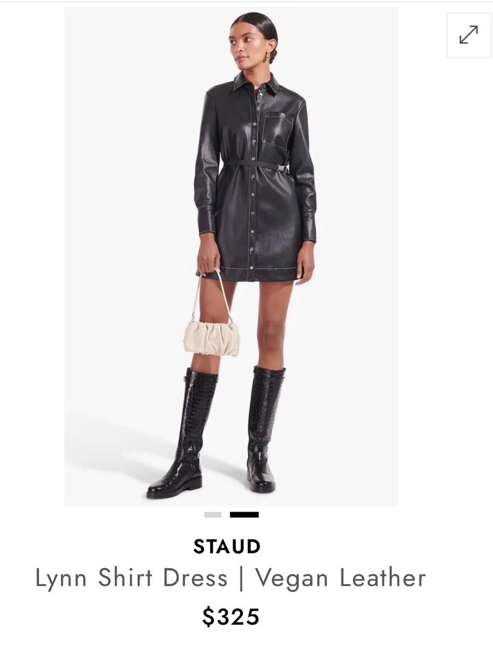 STAUD Black Lynn Vegan Leather Shirt Dress